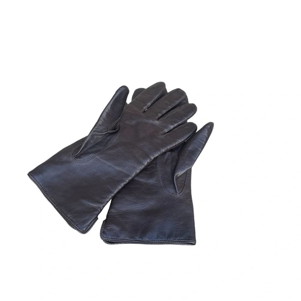 Vintage Coach Leather Gloves Brown Leather Tan Cashmere Lined EUC Size 7.5